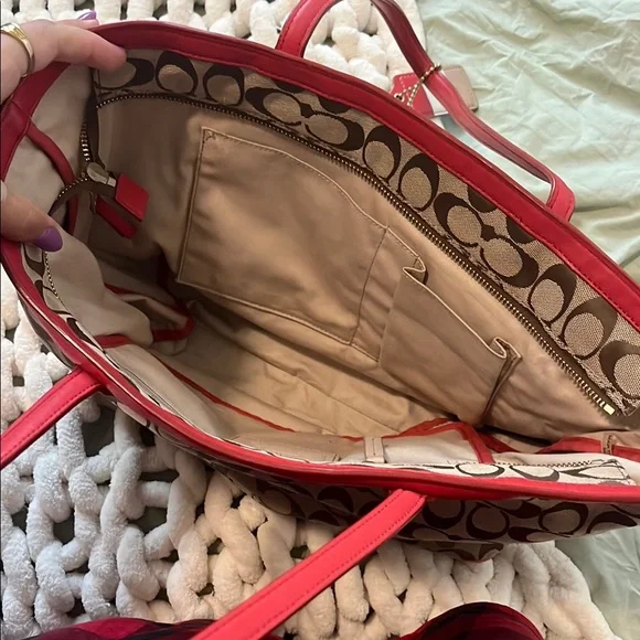Coach Brown and Red Signature Tote - Picture 2 of 3